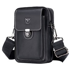 BULLCAPTAIN 真皮頭層瘋馬牛皮男士3WAY可肩背腰掛手機包 - 可拆卸肩帶 7吋手機