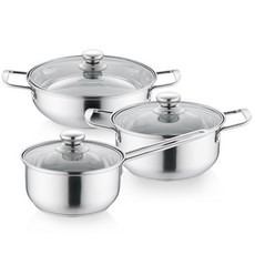 QUEEN SENSE 電磁爐適用3層不鏽鋼湯鍋+鍋蓋 3件組, 混色, 單柄鍋16cm+雙耳鍋18cm+火鍋湯鍋26cm, 1組