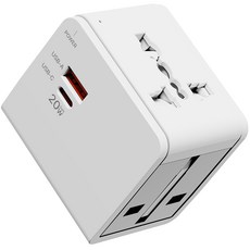 누아트 Gan PD 20W 고속충전 해외 여행용 멀티 어댑터 2포트 C타입 + USB 포트 화이트, 1개