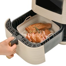 LeMade 矽膠折疊式方形空氣炸鍋可重複使用容器, 1個, 燕麥奶色