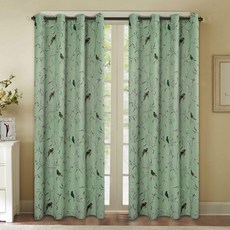 小銅板 遮光窗簾, 田園小鳥 綠色