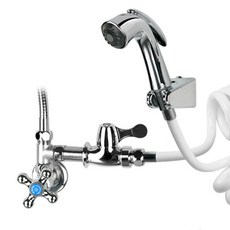 YNET 立式單水閥+3合1連接器+洗手盆+彈簧軟管 2.5M 白色, 1套