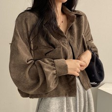 Elsso 女款燈芯絨短版格紋襯衫外套