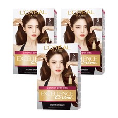 로레알파리 엑셀랑스 크림 빗캡으로 간편한 새치염색 염모제, 5호 라이트 브라운, 3개