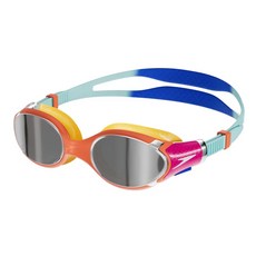 Speedo 兒童運動泳鏡 Biofuse 2.0 鏡面 6-14歲 快速調整 廣闊視野 防霧, 均碼, 藍色 + 火山橘, 1個
