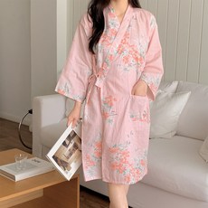 Life GONGyOU 女款花卉薄款夏季棉質浴袍 Free, 1個, 水彩粉