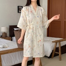 Life GONGyOU 女款花卉薄款夏季棉質浴袍 Free, 1個, 花卉黃