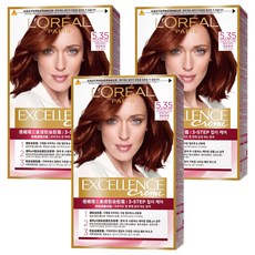 로레알파리 엑셀랑스 크림 빗캡으로 간편한 새치염색 염모제, 5.35호 초코 브라운, 3개
