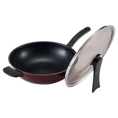 HAPPYCALL Solaris 鑽石IH鍋2件組 B, 1組, 紅色, 30公分中式炒鍋 + 30公分玻璃鍋蓋