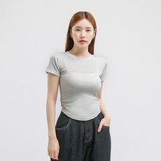 엘쏘 여성용 옆셔링 스판 슬림핏 라운드넥 반팔 티셔츠