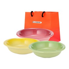 LE CREUSET 迷你圓形盤3件組 + 購物袋, 迷你圓形盤 3入 + S號購物袋, 1個, 玫瑰石英粉, 太陽黃, 棕櫚綠
