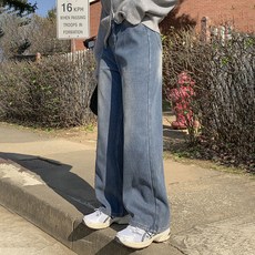 Tomatofactory 女款 Sonic 老錢風內裡刷毛直筒寬版牛仔褲