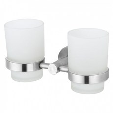 DAY&DAY 日日家居 牙刷雙杯架, 高品質 #304不鏽鋼, 附固定螺絲包及霧面玻璃漱口雙杯, ST1002, 1個