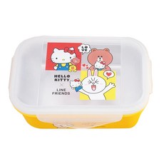 Hello Kitty 凱蒂貓 x Line Friends 不鏽鋼三格隔熱餐盒, 透明色 + 黃色, 1盒