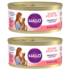 Halo 嘿囉 成貓主食罐頭, 無穀野生鮭魚, 精選非基改蔬果食材, 人類食用等級鮮肉塊, 5.5oz, 2罐