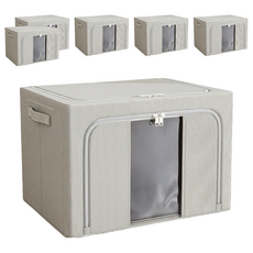 小麥購物 大容量牛津布透明大視窗衣物收納箱 單窗 66L, 6個, 灰色