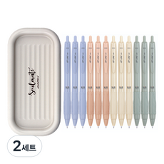 자바펜 제트라인 비즈 빈티지 볼펜 0.7mm 4종 x 3p + 소울메이트 펜트레이 세트, 블루, 올리브, 피치, 옐로우(볼펜), 베이지(펜트레이), 2세트