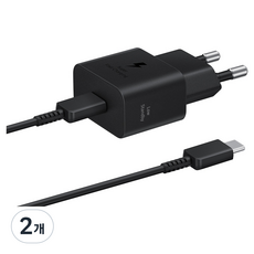 삼성전자 C타입 초고속 충전기 25W + 케이블 1m 세트 PD PPS GaN, 블랙, 2개