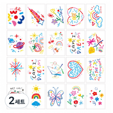 gelluna 可愛彩色蠟筆插圖紋身貼紙20入組, T-123, 2套