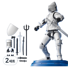 Cblans 中世紀騎士球體關節可動公仔 中世紀系列 白色騎士 9種武器 + 雙頭盔 + 3種手柄套組 13 x 16 cm, 2套