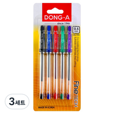 DONG-A Fine-Tech 凝膠墨水筆 0.5mm x 5色套組, 3套, 黑色 + 藍色 + 紅色 + 綠色 + 紫色