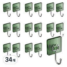 Real Picky 多用途彩色壁掛式掛鉤 A型, 綠色, 34個