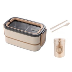 Salrimuibalgyeon 微波爐不鏽鋼2層便當盒 + 湯碗 + 餐具組, 象牙白, 1套