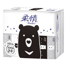 柔情 抽取式衛生紙 熊熊經典款 100抽, 24包, 1袋