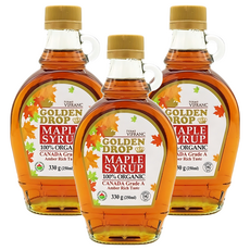 골든드롭 100% 유기농 메이플 시럽 캐나다 A등급 앰버리치 330g, 250ml, 3개