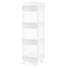 滾輪式移動尿布收納架, 白色, 1入