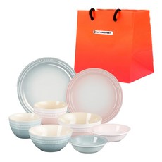 LE CREUSET 北歐韓式雙人8件組 + 購物袋, 1套, 海鹽, 貝殼粉, 飯碗 2p + 湯碗 2p + 中型配菜盤 2p + 圓盤 19cm + 圓盤 23cm