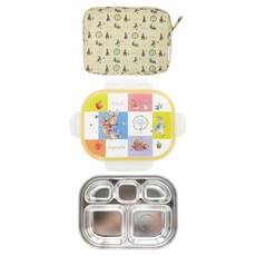 PETER RABBIT 比得兔 3304 鎖扣式不鏽鋼便當盒組, 餐盤 + 便當蓋 + 便當袋, 1組, 象牙白