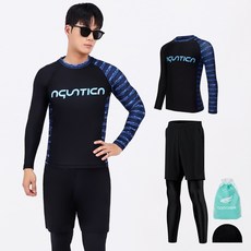 아쿠아티카 남성용 래쉬가드 상의 AQAMTS24015 + PL 레깅스 반바지 세트, 블랙(상의), 블랙(하의)