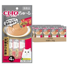 INABA CIAO 啾嚕 肉泥, 鰹魚 + 正宗柴魚片, 56g, 48袋