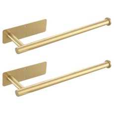 Happy Easy 浴室廁所免鑽孔簡約不鏽鋼捲筒衛生紙架毛巾架 方形長款, 2個, 金色