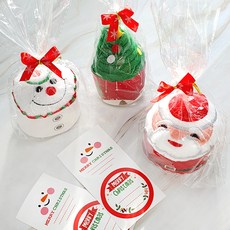 woojooi 快樂聖誕擦手巾3款 + 留言貼紙4入 禮物包裝組, 1套, 聖誕老人 + 雪人 + 聖誕樹(擦手巾)