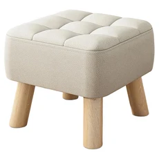 Mega 加厚坐感實木小矮凳, 亞麻布, 米白色, 1個