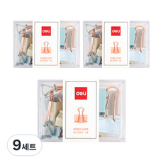 델리 골드 더블클립 집게 + 보관함 세트 C78201LF 파스텔, 4호(25 x 45 mm), 12개입, 9세트