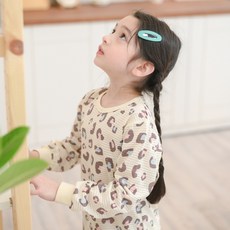 bonumam 童款9分柔色豹紋提花織布上下套裝