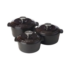 L'assiette GEMPOT電磁爐適用雙耳耐熱陶瓷砂鍋 黑色 3件組, 燉鍋14cm+燉鍋16cm+燉鍋18cm, 1組