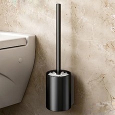 圓筒馬桶刷 太空鋁材質 槍灰/白色 無痕貼 (壁掛/落地兩用), 黑色, 1支