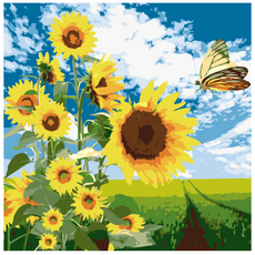 Momofix Painting DIY 油畫繪製 40 x 40 cm, 蝴蝶與向日葵