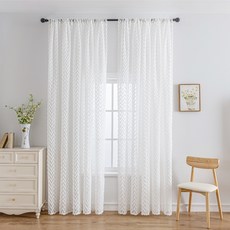 米米索蕾雪紡流蘇薄紗波浪穿桿式窗簾, 白色