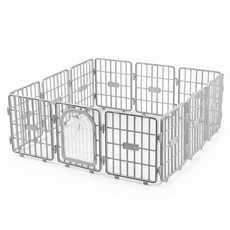 DING DONG PET 寵物舒適圍欄 11片 + 安全門, 1組, 淺灰