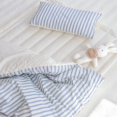 Yesbedding 韓國製造孩童棉質條紋午睡被+枕頭基本組, 藍色