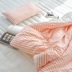 Yesbedding 韓國製造純有機棉條紋幼兒用幼兒園午睡被子基本組, 珊瑚色