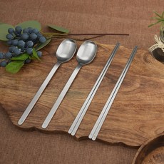 Willive 韓國製抗菌餐具組, 湯匙 2p + 筷子 2雙, 霧面銀, 1個