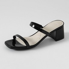 ChakanShoes 女款簡約亮面雙帶方頭中跟拖鞋 MLEMS2f807 5.5cm, 250mm, 黑色