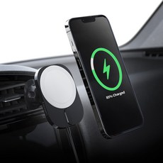 슈피겐 애플 MFM 맥세이프 차량용 고속무선충전 거치대 ITM12W 송풍구형, 블랙, ACP03694