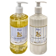 Fees BEBE baby基礎護理組 柔護洗髮沐浴精 300ml + 嬰兒滋潤保濕乳液 300ml 附提袋 棉花香味 1歲以上, 1組, 600ml